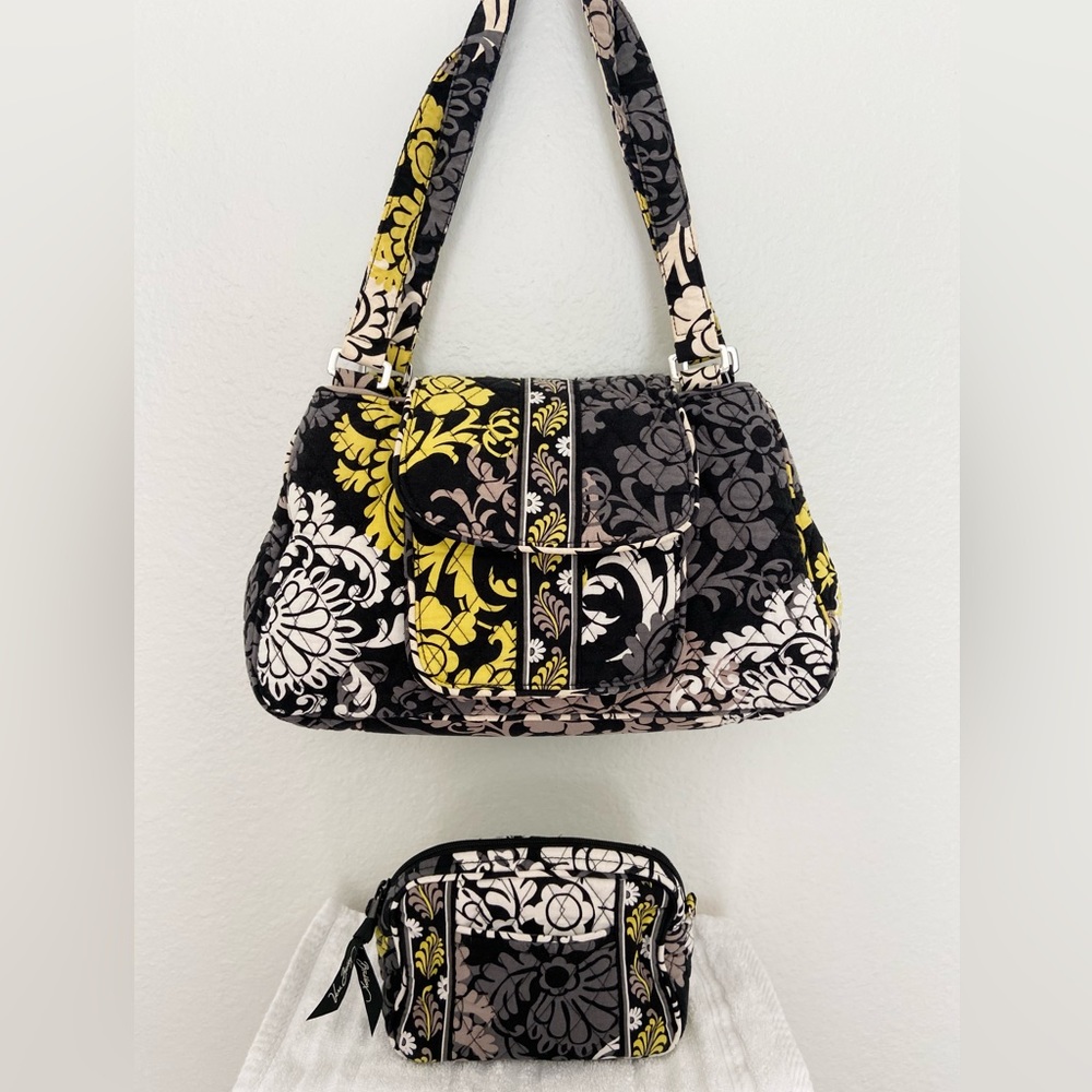 Vera Bradley Baroque Shoulder Bag & Accessory Bag Black, Yellow, Gray, Quilted